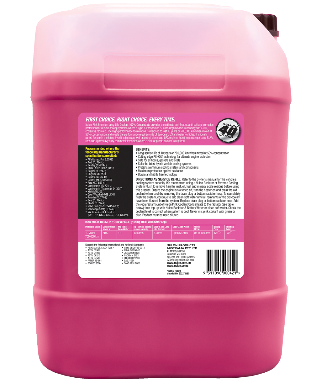 Pink Premium Long Life Coolant 100% Concentrate PLL20 rear